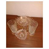American Fostoria platter12", sugar holder, 2