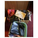 Collection of handbags, purses, and more