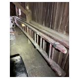 Wooden extension ladder, 18 feet long when