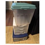 Plastic storage drawers, and tote