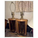 2 Wood Base Lamps with Lights inside Base No