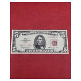 1963 Red Seal 5 Dollar Bill