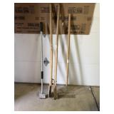 Post Hole Digger, Scrapper, and Bow Rake