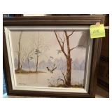 Sharon Hann Ducks in Flight 26" x 22" Wood Frame