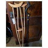 Wooden Crutches and Campbell Cane Walking Stick