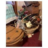Decorative baskets, picnic basket, and other