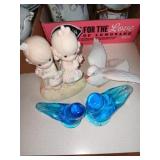 Precious Moments statue, blue Glass birds & dove