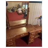Seven drawer wooden desk with mirror 46" x 30" x