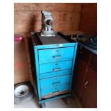 37" older Rolling Tool cart with 5" Bullet Vise