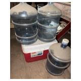 3 Plastic 5 Gallon Water Jugs and Rubbermaid