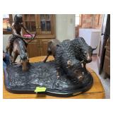 Bronze Double Buffalo Hunt by Charles Russell on
