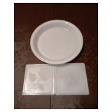 Pyrex pie dish and 2 glass trivets