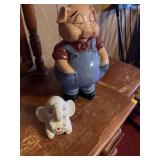Porcelain pig in overalls, 15 inches and elephant