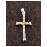 Silver cross pendant clear / yellow stones marked