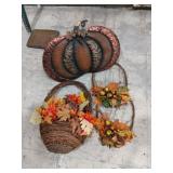 Fall floral arrangements with metal pumpkin
