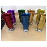 Kromex Aluminum Parfait Glasses Red Blue Silver