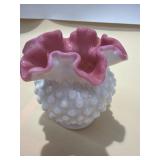 Fenton Ruffled Edge Hobnail Pink overlay White