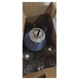 Oil lamp no top and crystal wine glasses