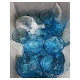 Hazel Atlas Capri blue glass cups and plates