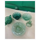 Green Depression Glass & Serving Pieces Lot