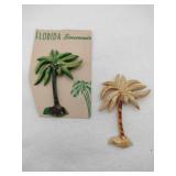 2 1940's Celluloid Palm Tree brooches