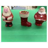 Paper Mache Santa and Boot plus Plastic Santa