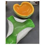 opaline glass bowl and tri-fold cased art glass