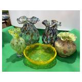 Swirled Colorful Vases and Bowl