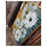 Teal floral wall art 48'Lx30'H with gold colored