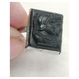 Silver black Cameo ring marked  ? size 6.