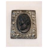 Czech black Cameo mouring brooch