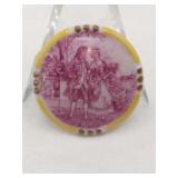 Pink and white porcelain courting scenes brooch