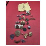 Military Buttons, Pins,Ribbons and Scarf