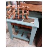 Teal side table with 2 stone inserts