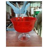 Beautiful red glass pedestal bowl 9'Hx11'W