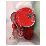 11 tomato plates with four small saucers plus