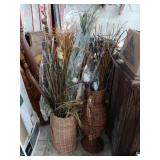 2 wicker floor vases 29' tall & 20' with dried