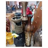 3 floor Vases, 2 metal 27' & 34' tall & 1 black