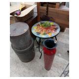 Fall glass table 21', 24' metal vase, & 2 metal