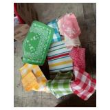 Collectible colorful Tea towels, napkins, box of