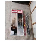 2 3' pre-lit Snow Trees, red spark twig tree &