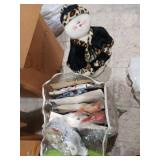 Snowman lady, bag of ribbon,  bows,  birds
