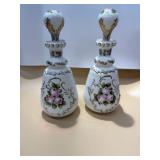 CHARLETON ROSE MILK GLASS DECANTERS 10ï¿½x 4ï¿½