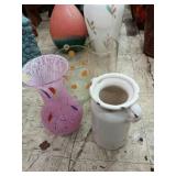 4 ceramic & glass vases 1 pink 11', 1 white 10',
