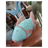 Wooden teal & pink Fish 21'Lx13'Hx4'D