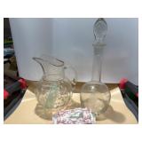 Cheese Dish Etched Glass Decanter and Hand