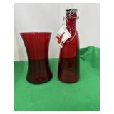 Cranberry Glass Carafeï¿½ and Vase