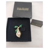 Joan Rivers avocado green rhinestone brooch w/