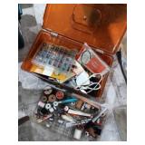 Copper color Sewing case with contents