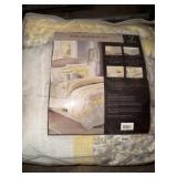 King bedding set yellow, white sage colors
